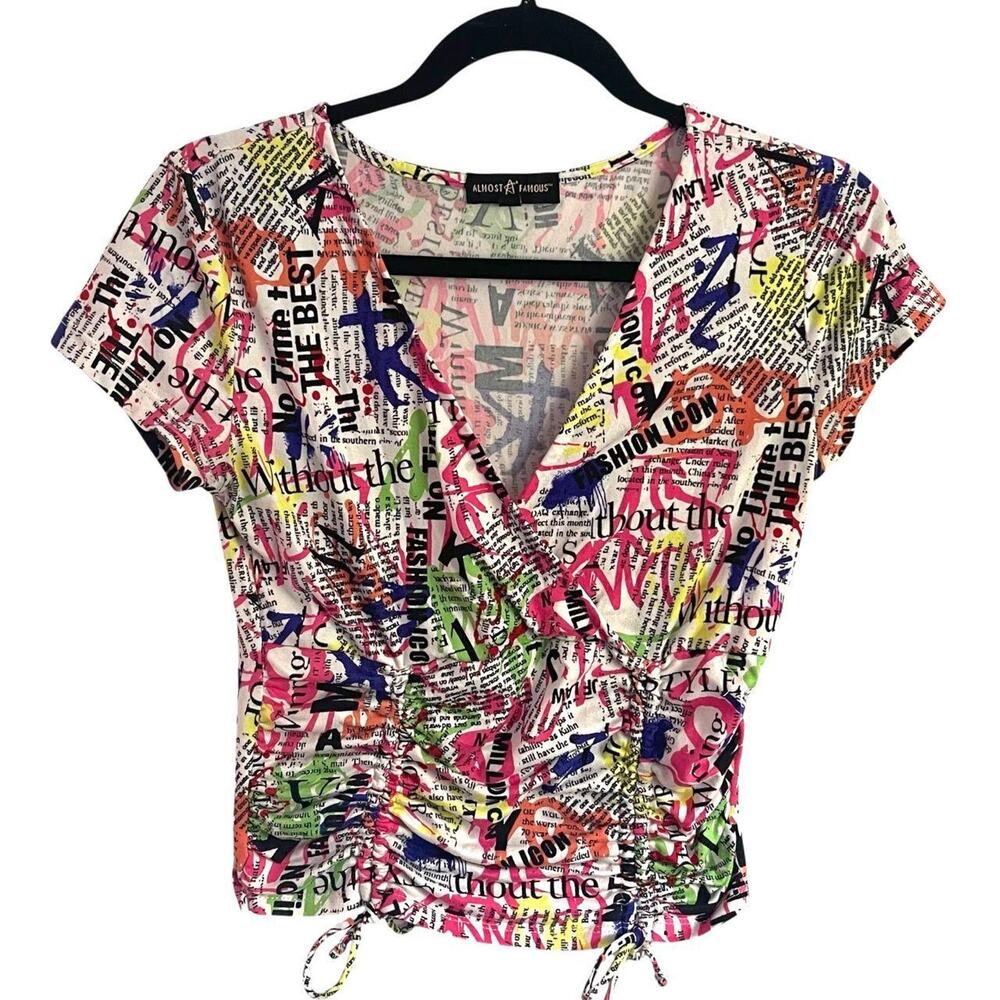 Almost Famous Colorful Collage Blouse: Y2K, 2000s